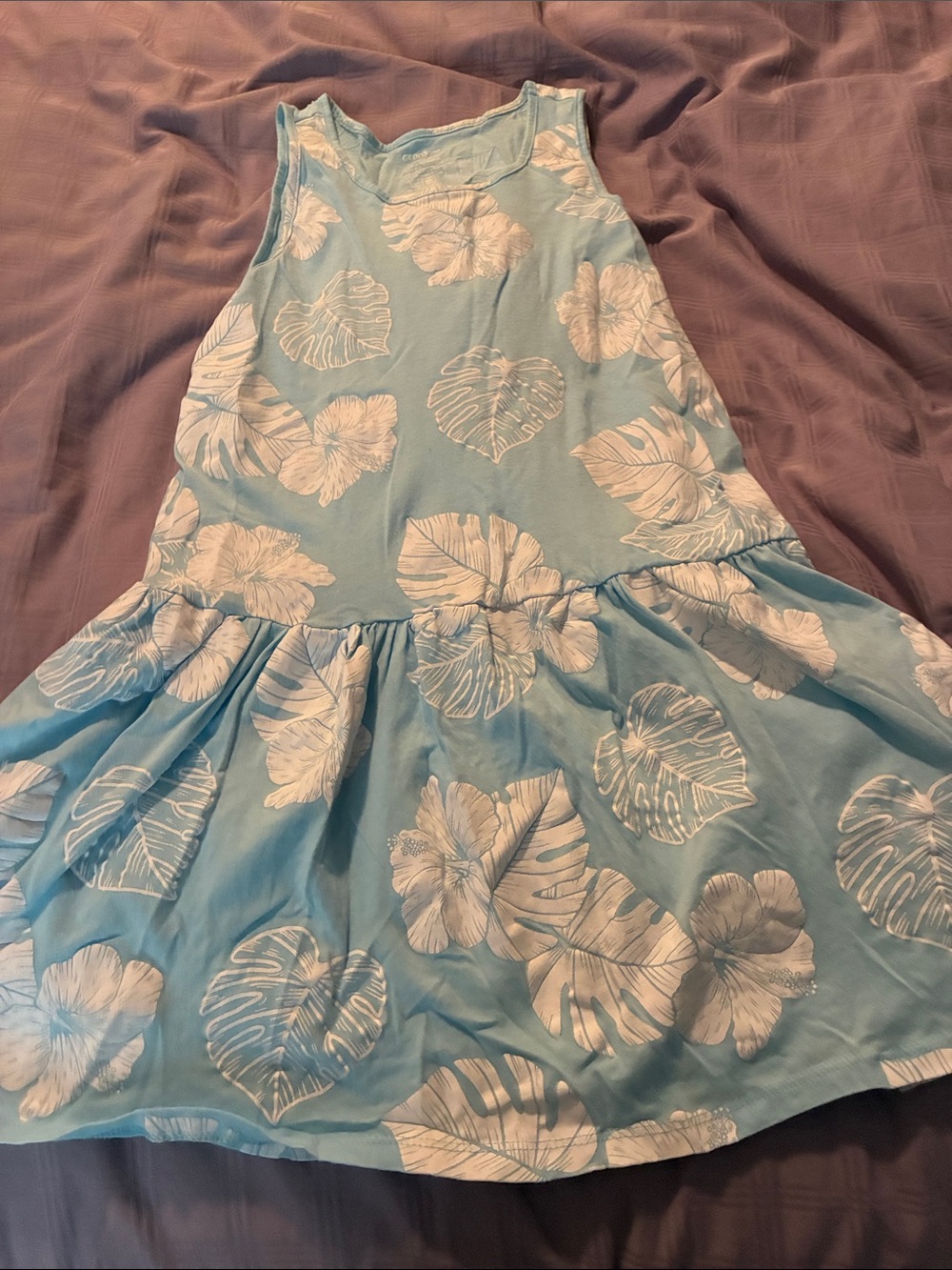 George Blue Tank Dress with White Tropical Print